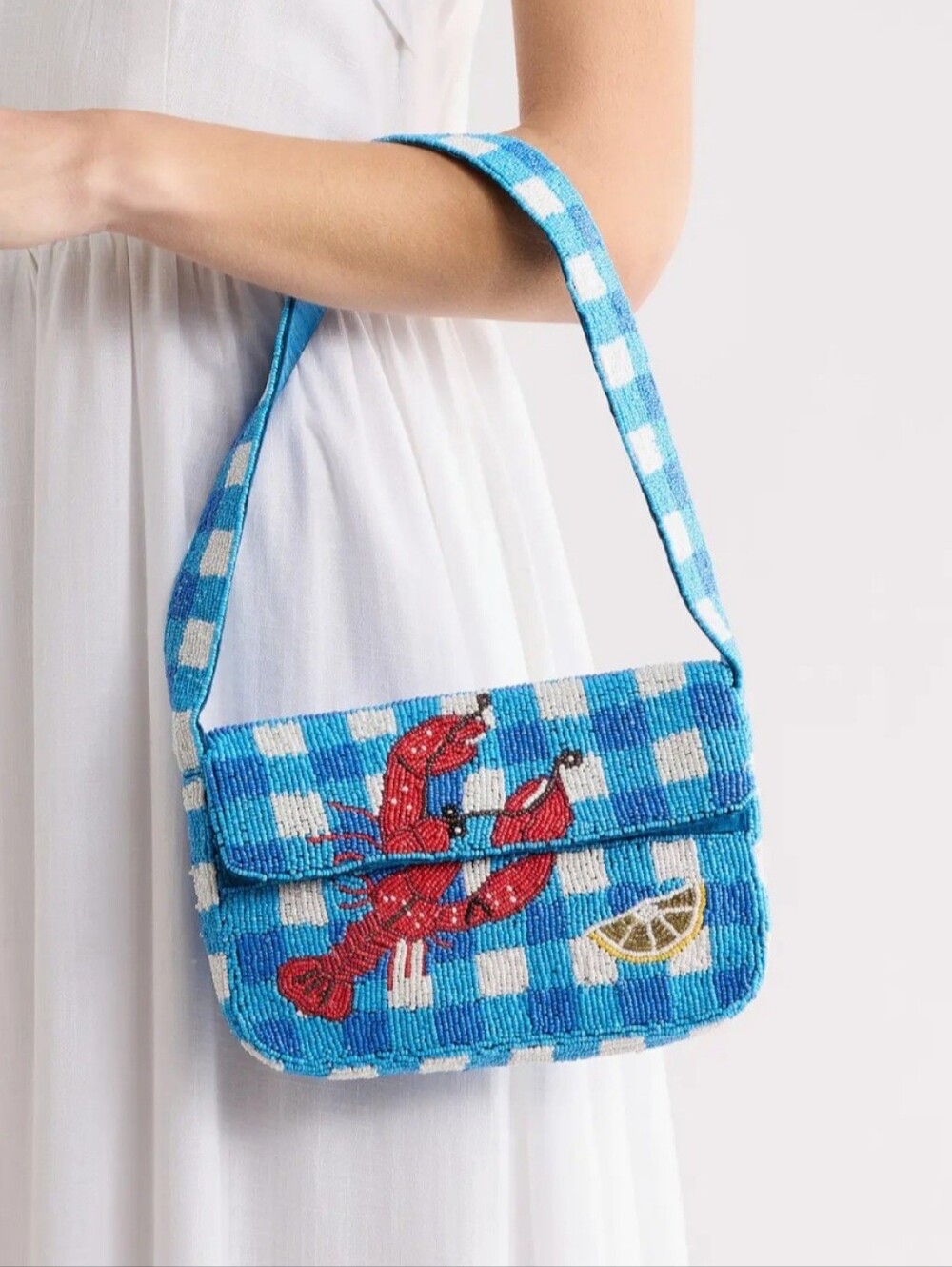 SOL AND MER BEADED CHECKERED "LOBSTER" SUMMER SHOULDER BAG VIRAL